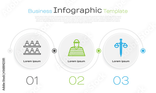 Set line Jurors, Prisoner and Scales of justice. Business infographic template. Vector.
