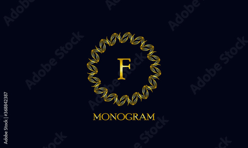 Exquisite round monogram with the letter F. Spectacular calligraphic logo design business sign, restaurant, royalty, boutique, cafe, hotel.