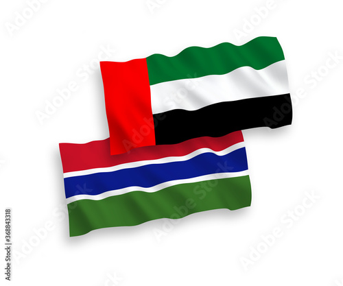 Flags of Republic of Gambia and United Arab Emirates on a white background