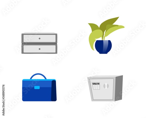 Office furniture flat color vector objects set