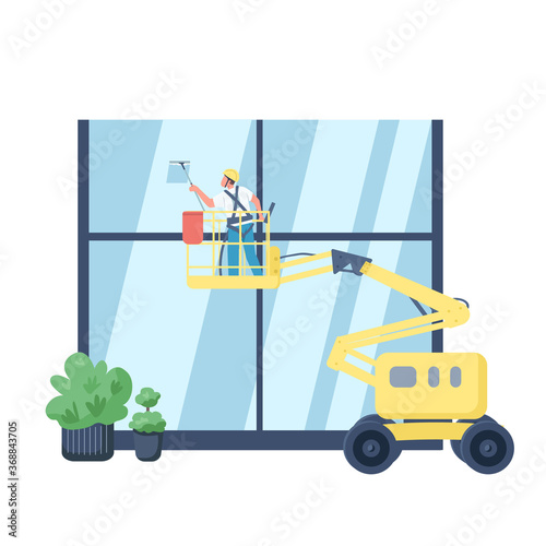 Window cleaner flat color vector faceless character