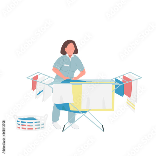 Laundry worker flat color vector faceless character