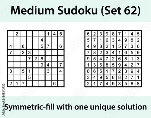 Vector Sudoku puzzle with solution - medium difficulty level