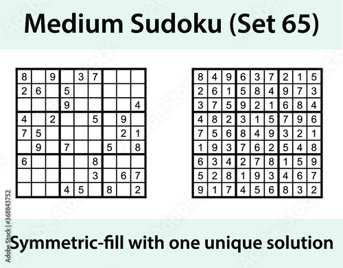 Vector Sudoku puzzle with solution - medium difficulty level