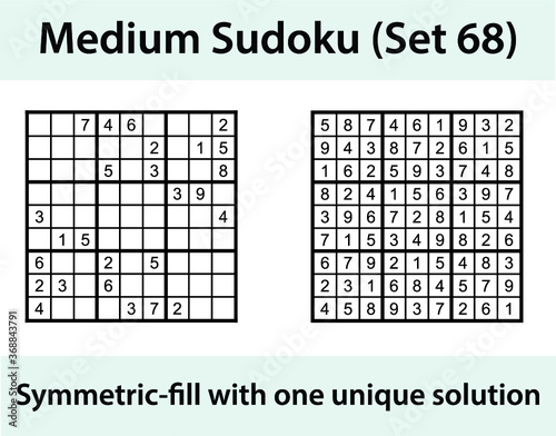 Vector Sudoku puzzle with solution - medium difficulty level