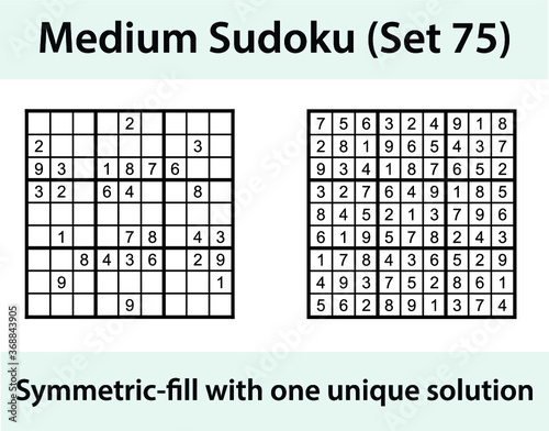 Vector Sudoku puzzle with solution - medium difficulty level