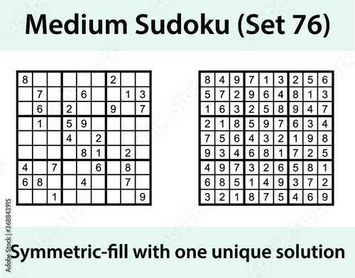 Vector Sudoku puzzle with solution - medium difficulty level