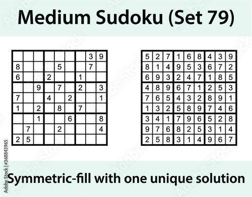 Vector Sudoku puzzle with solution - medium difficulty level