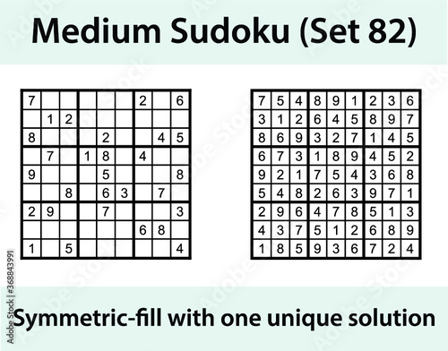Vector Sudoku puzzle with solution - medium difficulty level