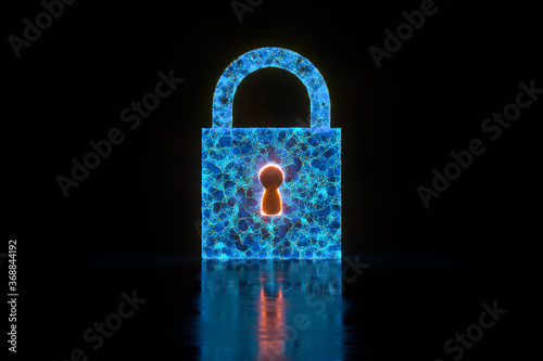 Security lock with glowing sketch lines, 3d rendering.