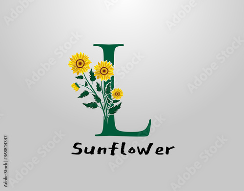 L Letter with sunflower vector design. Flower Plant L Logo Icon. Typography design