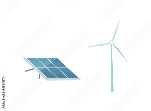Renewable energy flat color vector objects set