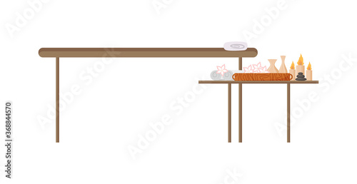 Massage table flat color vector object. Muscle relaxation with aromatherapy