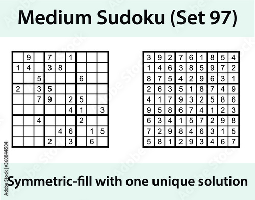 Vector Sudoku puzzle with solution - medium difficulty level
