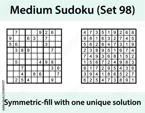 Vector Sudoku puzzle with solution - medium difficulty level