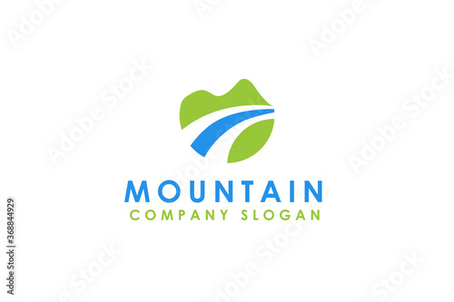 Minimalist Landscape Hills / Mountain Peaks River Creek Vector logo design