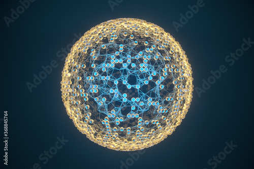 Blue biology grid with connect constrains, 3d rendering. photo