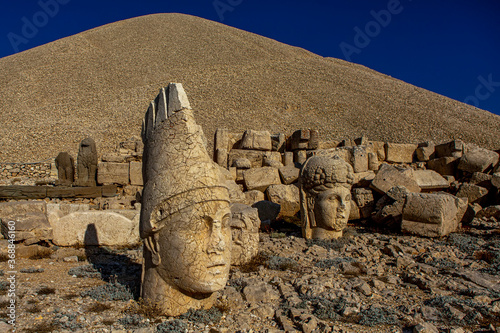 Antique statues on Nemrut mountain, Turkey. The UNESCO World Heritage Site at Mount Nemrut where King Antiochus of Commagene is reputedly entombed photo