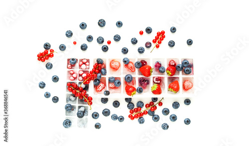 Frozen products from fruits and berries for home cooking on white background.