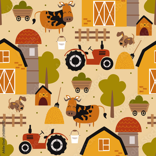 seamless pattern with farm area - vector illustration, eps