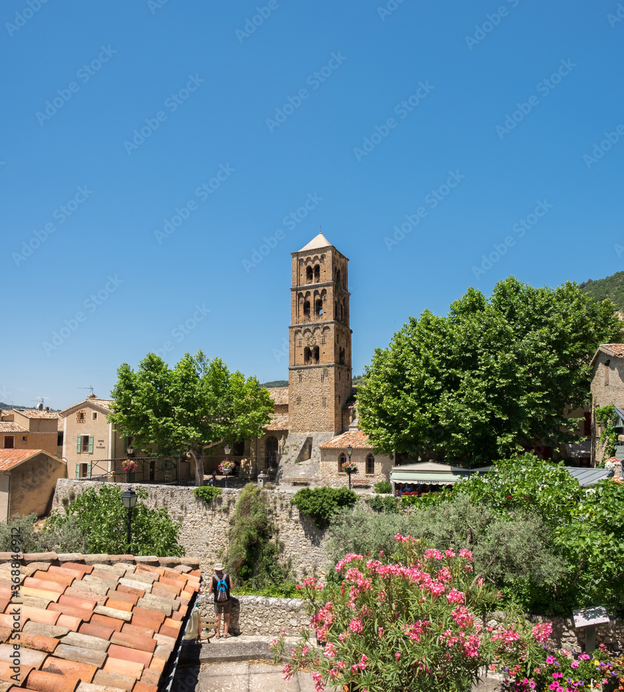 The Bell tower at amazing medieval town Moustier-Sainte-Marie, France