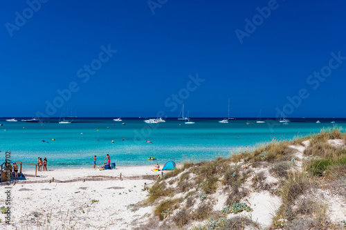 ES TRENC  Majorca  Spain - 25 JULY 2020 - People enjoying summer day on hotspot beach in Majorka.