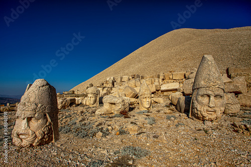 Antique statues on Nemrut mountain, Turkey. The UNESCO World Heritage Site at Mount Nemrut where King Antiochus of Commagene is reputedly entombed photo