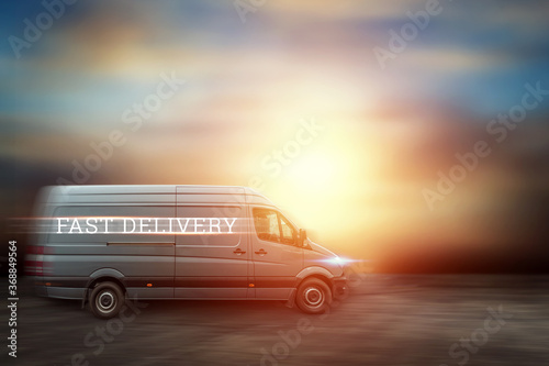 Fast delivery, minibus, car. Copy space. © Aliaksandr Marko
