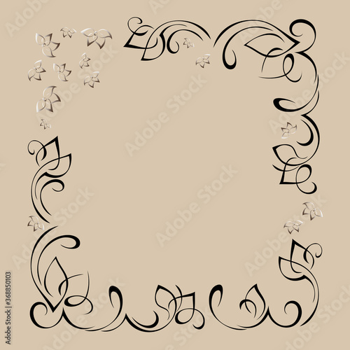 frame 55. decorative frame with stylized flowers and vignettes on a beige background