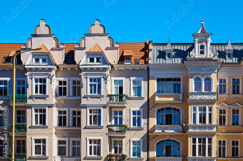 Old tenement houses on Jagielonska Street in Szczecin, Poland.