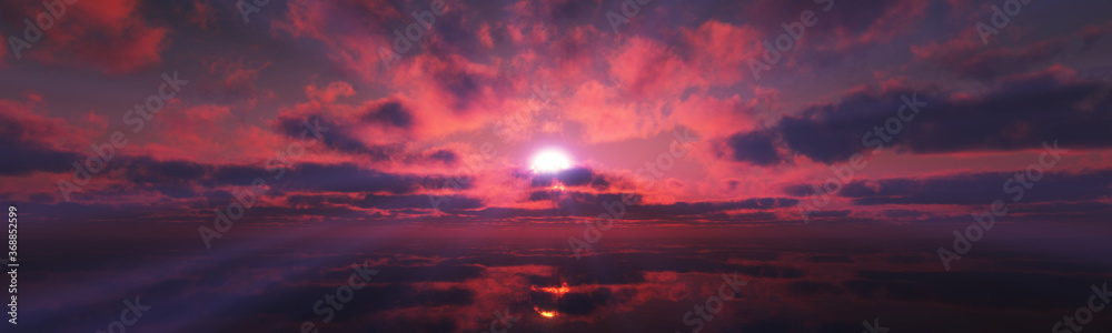 sunset calmly sea sun ray 3d rendering