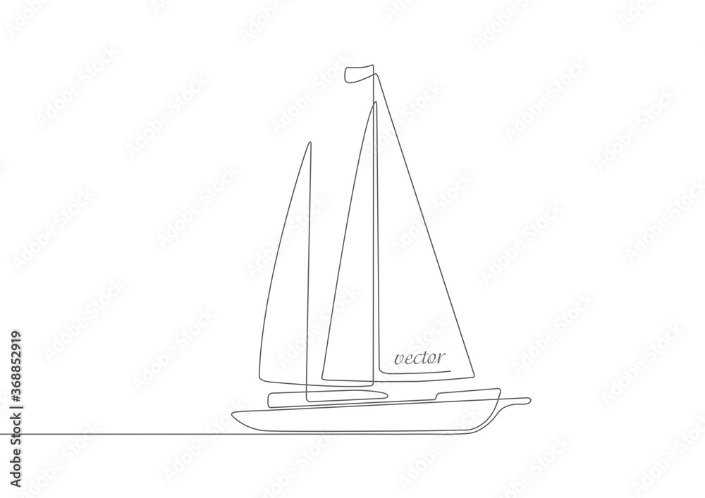 Continuous line drawing of sailing boat .Boat on a white background.Sea yacht .Vector illustration.