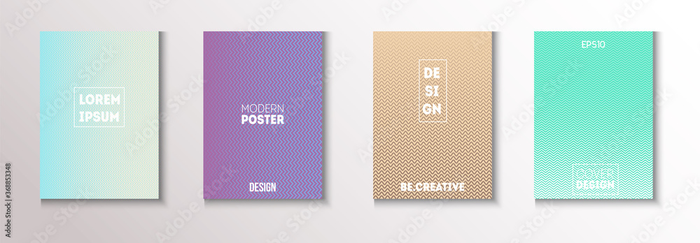 Wavy Minimal Cover Vector Set. Cool Technology Background. 80s Neon 