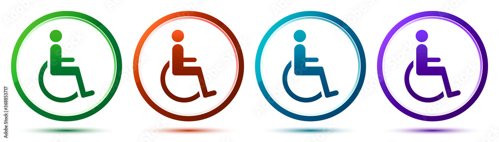 Wheelchair handicap icon artistic frame round button set illustration Wheelchair handicap icon artistic frame round button set illustration