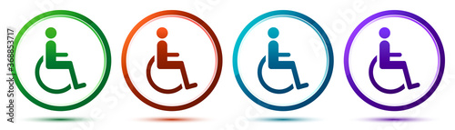 Wheelchair handicap icon artistic frame round button set illustration
