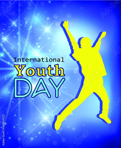 International, youth day, 12 august, background, multicolor, vector, guy with raised hands, graphic, modern, concept for your design.