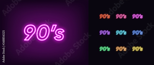 Neon 90s icon. Glowing neon 90s sign, retro text