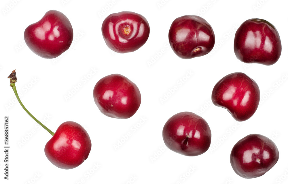 Cherries isolated on white background. Top view Cherries isolated on white background. Top view