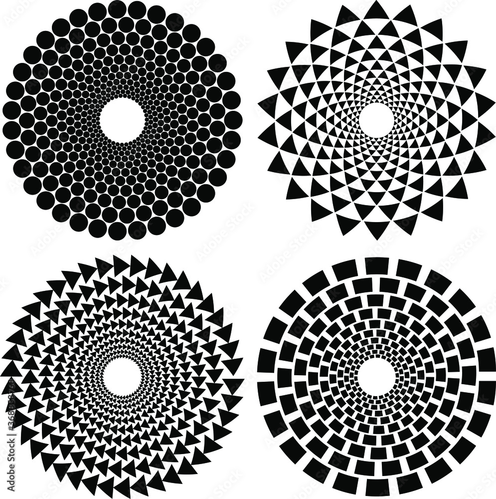 Set of black abstract geometric shapes in circle form. Geometric art ...