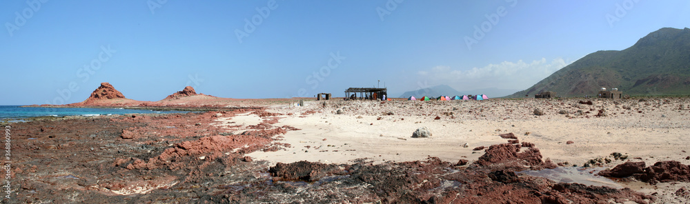 A campsite on the Indian Ocean coast on the island of Socotra, Yemen, a UNESCO World Heritage Site. A campsite on the Indian Ocean coast on the island of Socotra, Yemen, a UNESCO World Heritage Site.