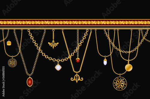 gold necklace on black background