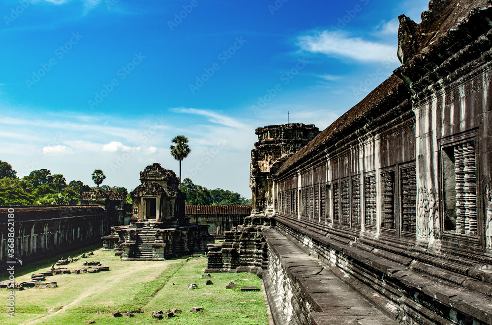 SIEM-REAP, CAMBODIA - DECEMBER 10, 2016. Ruined Cambodian Temples of Angkor Complex. Travel Cambodia concept.Ppart of Khmer temple