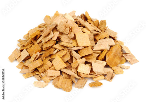 Alder Wood Chips. Commersial Product for Smoking Salmon, Pork and Poultry. Isolated on White Background.