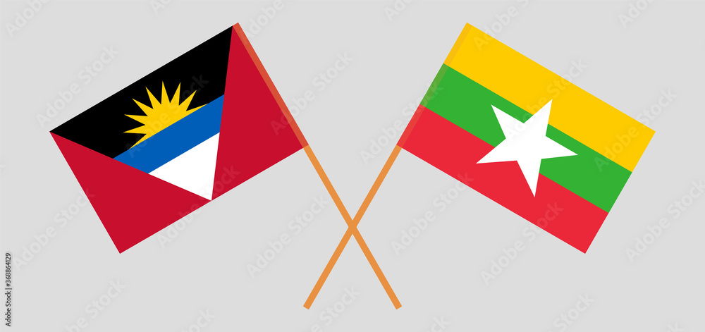Crossed flags of Antigua and Barbuda and Myanmar Crossed flags of Antigua and Barbuda and Myanmar