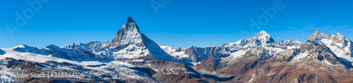 Panorama view of the famous Matterhorn, Weisshorn and Pennine Alps