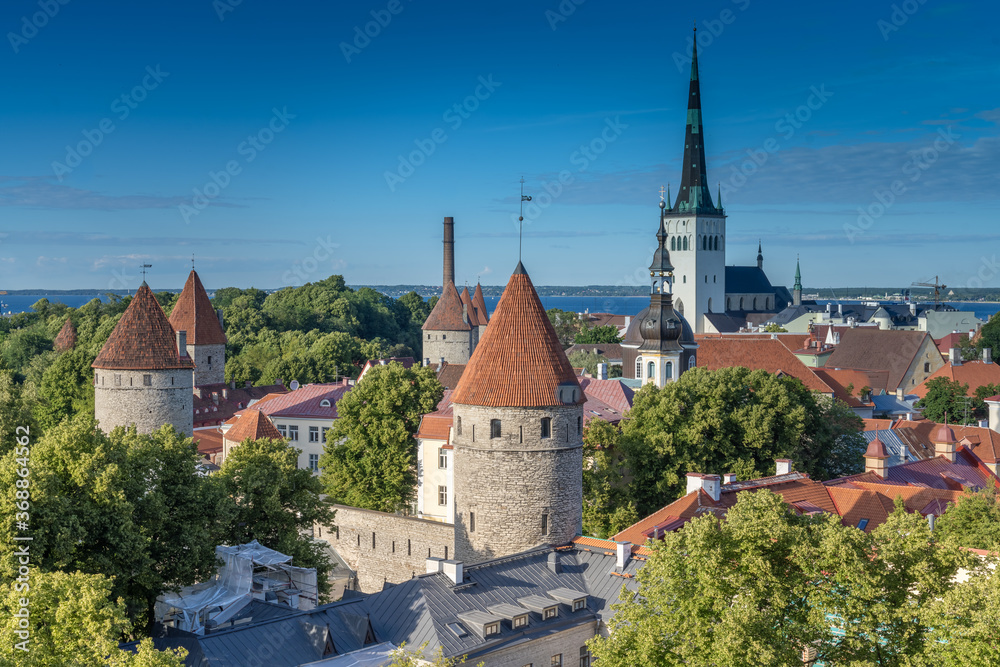 Skyline of the old town of Tallinn the capital, primate and the most populous city of Estonia. Located in the northern part of the country, on the shore of the Gulf of Finland of the Baltic Sea
