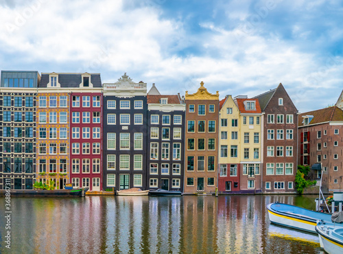 Row of authentic canal houses in Amsterdam