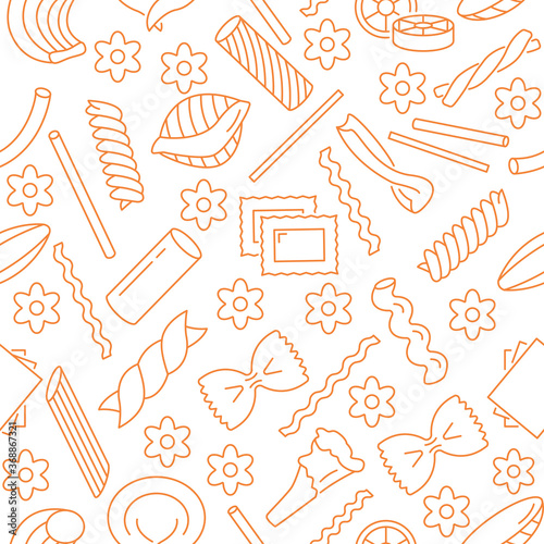 Seamless pattern with different types of Italian pasta
