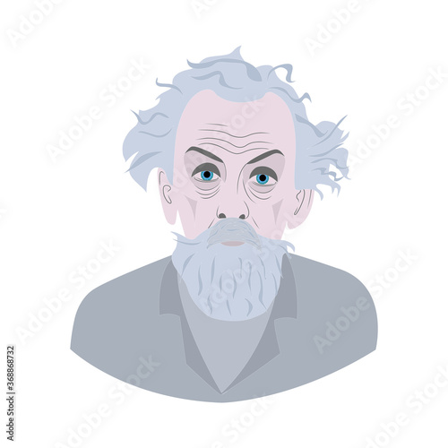 portrait of Konstantin Tsiolkovsky. Cartoon style beard grandfather. isolated outlines