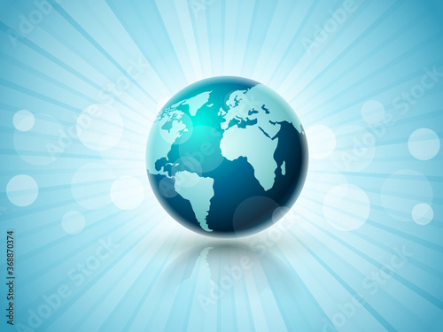 Earth globe with world map modern vector illustration on futuristic shining background